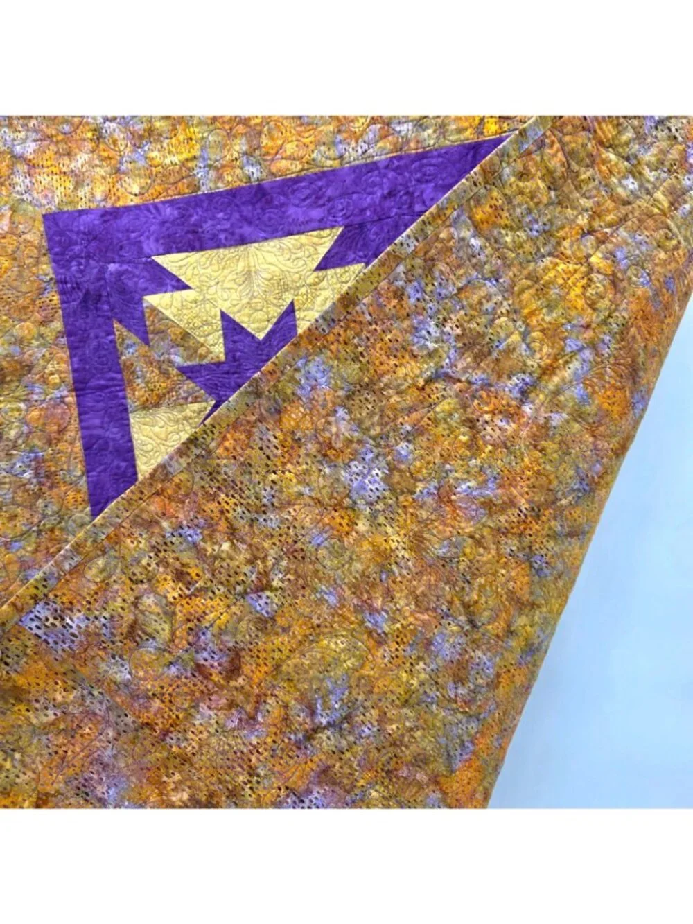 Patchwork 8 point Star Quilt 42x56 Purple Yellow Lap Throw Wall Machine Stitched